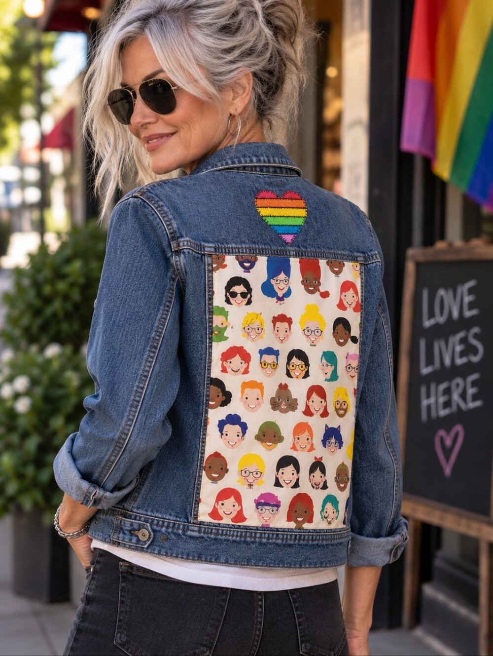 OOAK Gayborhood Alexander Henry Pride LGBTQ+ Custom Denim Jacket XL Unisex